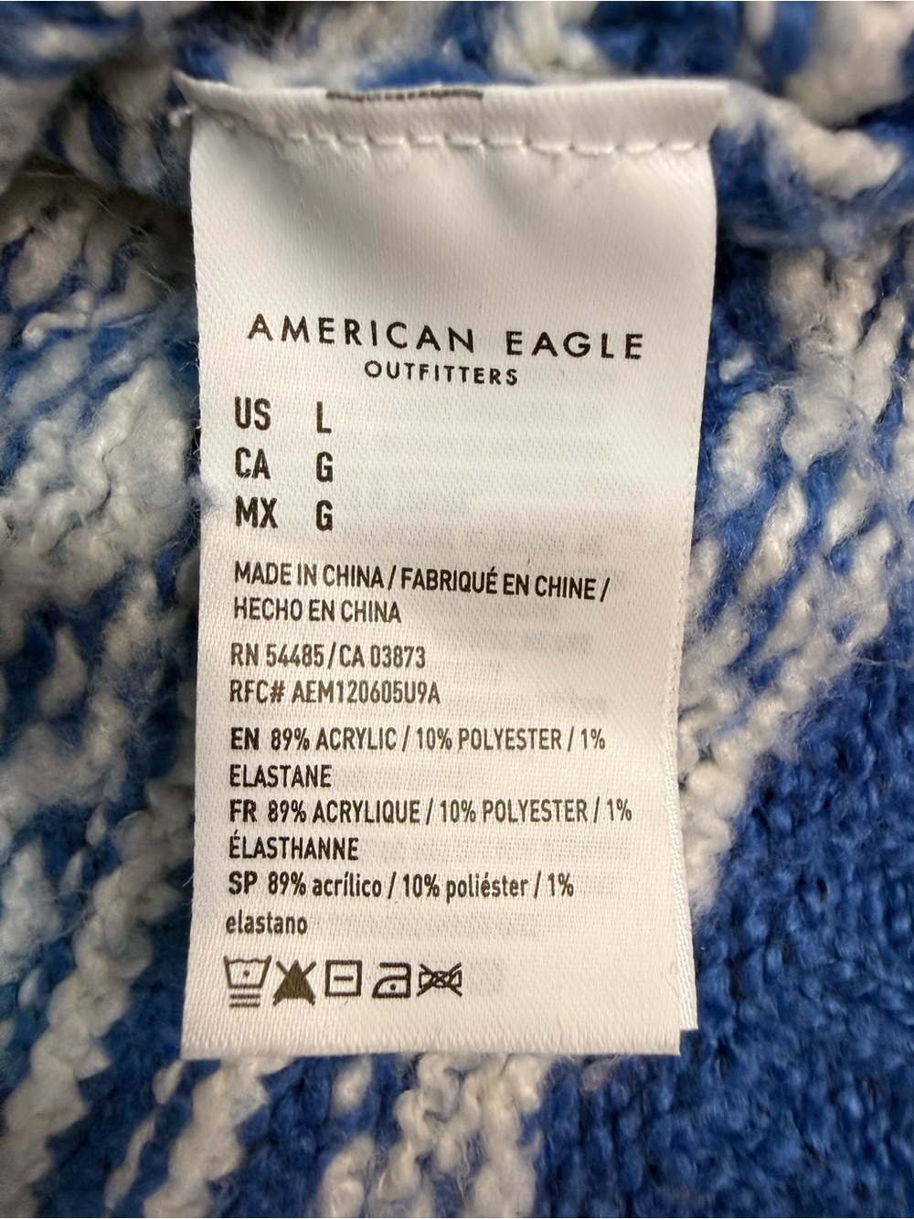 American Eagle Blue Patterned Crewneck Sweater - Classic Fair Isle Style - Picture 7 of 7